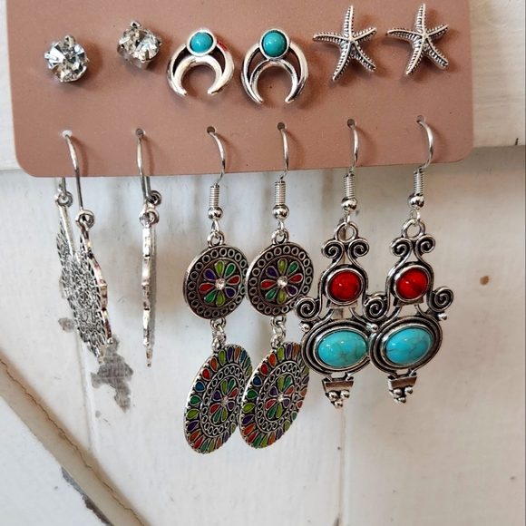 Western Boho Style Mixed Fashion Earring Set - Picture 1 of 4